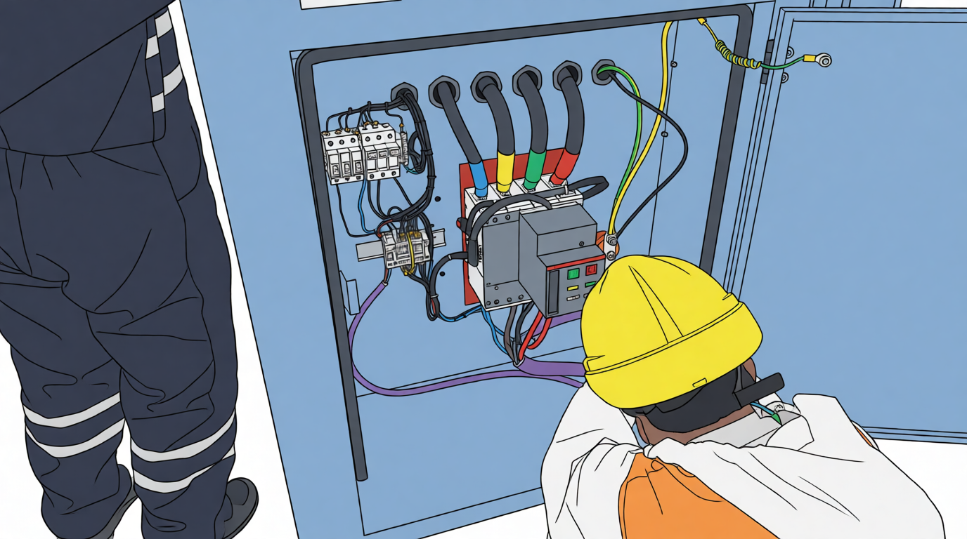 tecnico intalando interruptor motorizado en grupo electrógeno